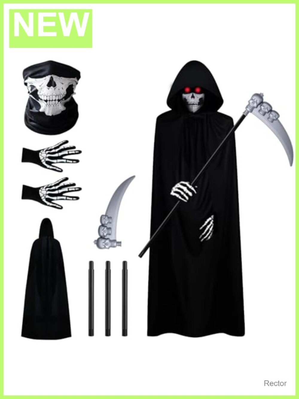 Adult Grim Reaper Costume Set Hooded Robe Scythe Gloves Halloween